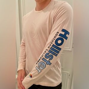 Hollister Men’s Long Sleeve Pink Shirt With Sleeve Pattern.